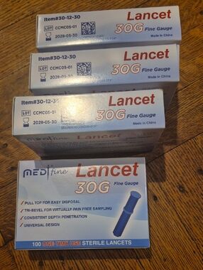 New- 4 Boxes Of 100 Count...Lancet 30G Fine Gauge Sterile Lancets - Blue